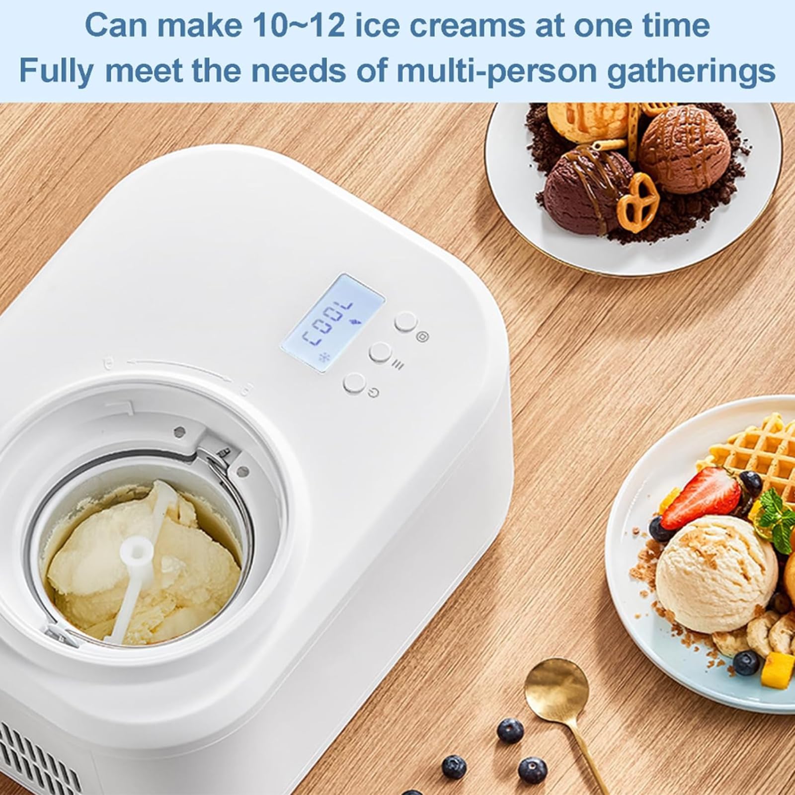 Heladera Automática, 1L Heladera con Compresor Y Pantalla LCD, Terminado En 30min, Sin Precongelación, Desmontable Fácil De Limpiar, Máquina De Yogurt Congelado Sorbete para Cocinas Caseras