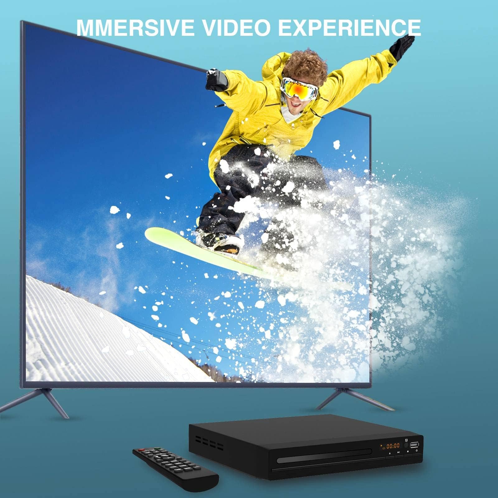 DVD CD Player für Fernseher, Up-Convert to HD 1080p, All Region, Breakpoint Memory, Eingebautes PAL/NTSC, USB 2.0
