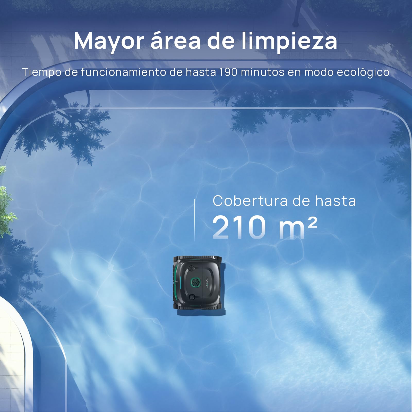 WYBOT C2 Vision Plus Robot de Piscina sin Cable con cámara IA, Robot batería Paredes y Fondo: Potente succión, Doble Filtro, 8 Modos, para Piscinas enterradas 210 m² – Verde Medianoche