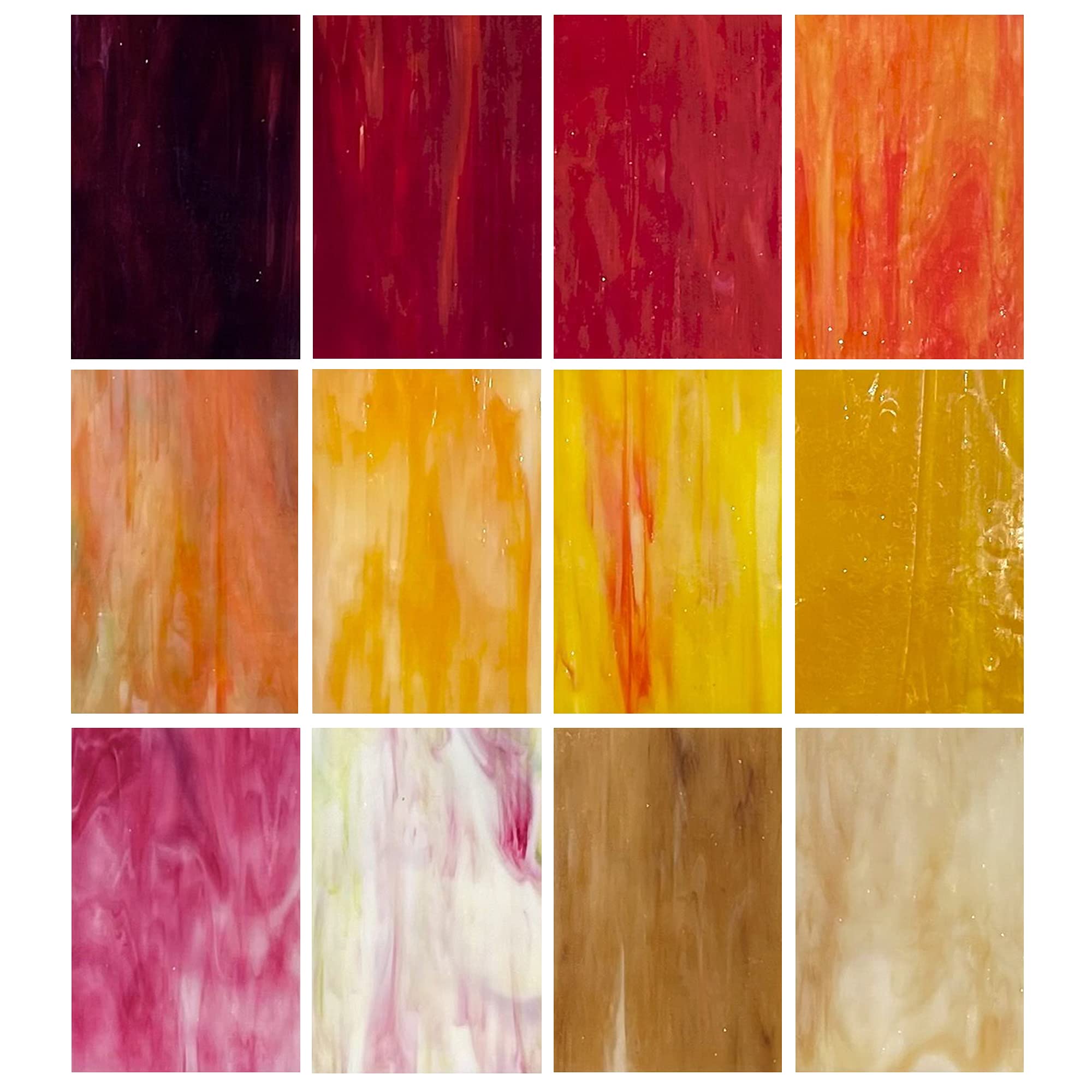12 Sheets Stained Glass Pack, 6" X 4" Cathedral Art Mosaic Glass Tiles, Red and Yellow Mixed
