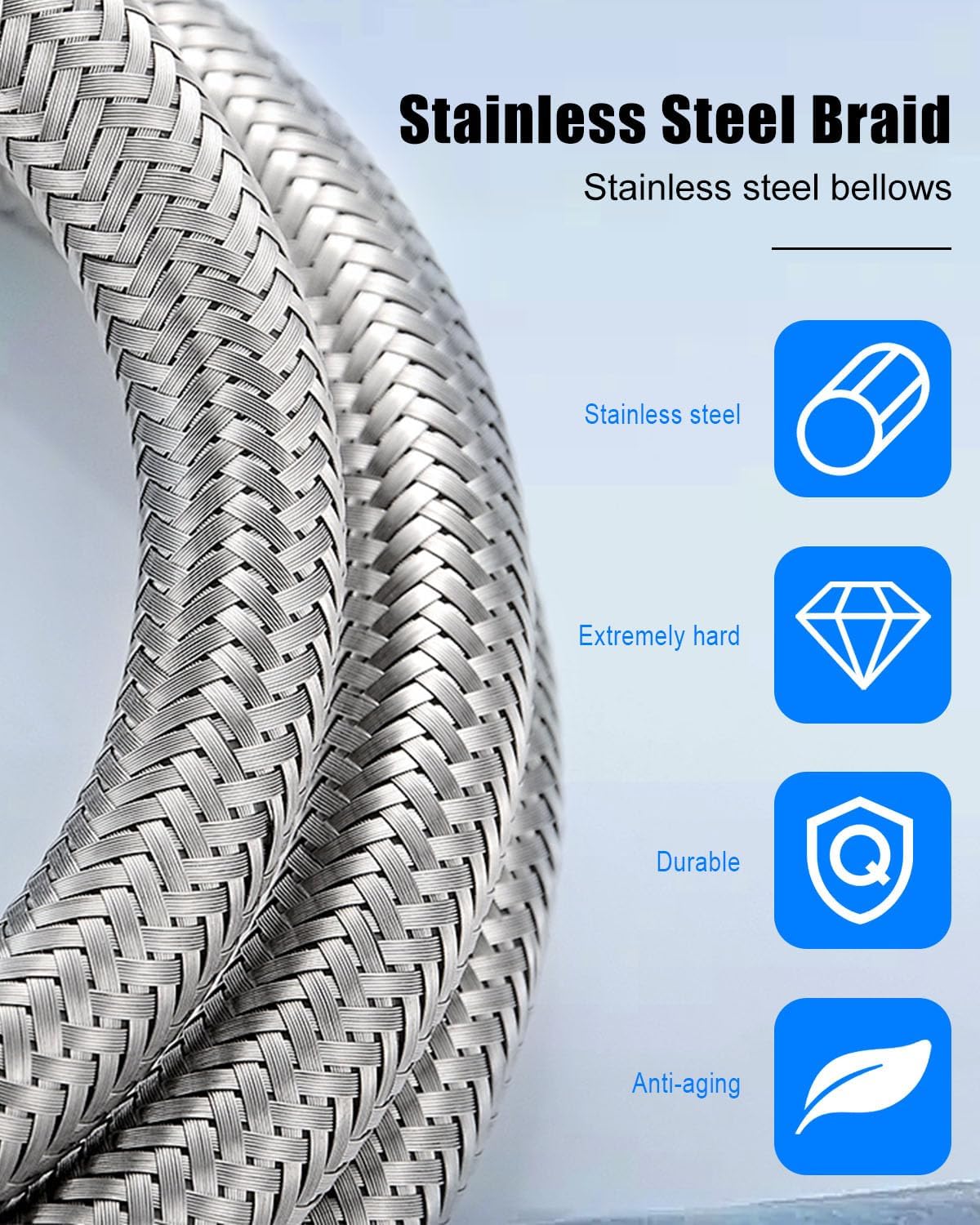 Air Compressor Jumper Hose 40" Length x 1" NPT Male for Most Air Compressors, -50°F-750°F 450PSI, Flexible Industrial Grade Double Layer Stainless Steel Jumper Hose with Free Rotating Joint