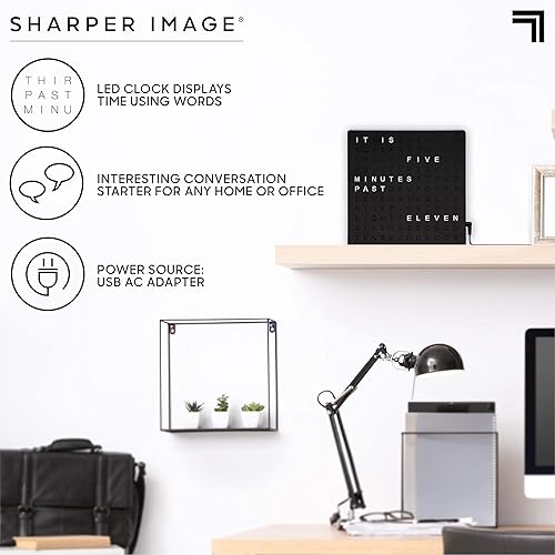 Miniatura 3 de Sharper Image Reloj de palabras LED Reloj digital iluminado de 7.75 pulgadas para escritorio y pared, reloj de acento con pantalla de tiempo