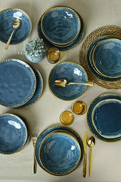 Keramika Dinnerware Set - Shizen Blue Organic - 18 Pieces - 6 Persons - Stoneware