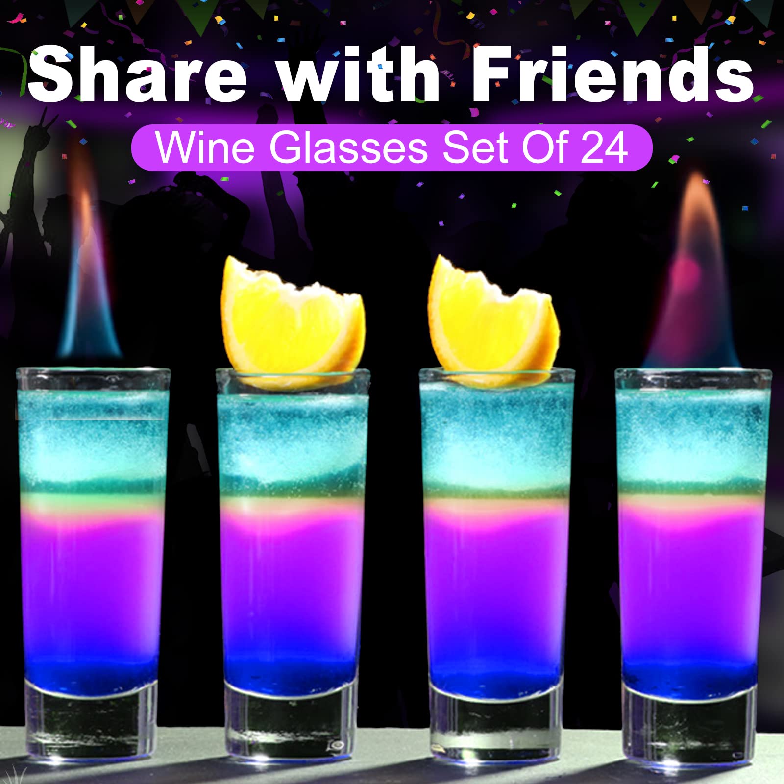 Juego de 24 vasos de chupito, 2 onzas/60 ml, transparentes y altos con base pesada, vasos redondos de roca, reutilizables a granel para degustar licores de vodka, cócteles, fiesta, cristalería