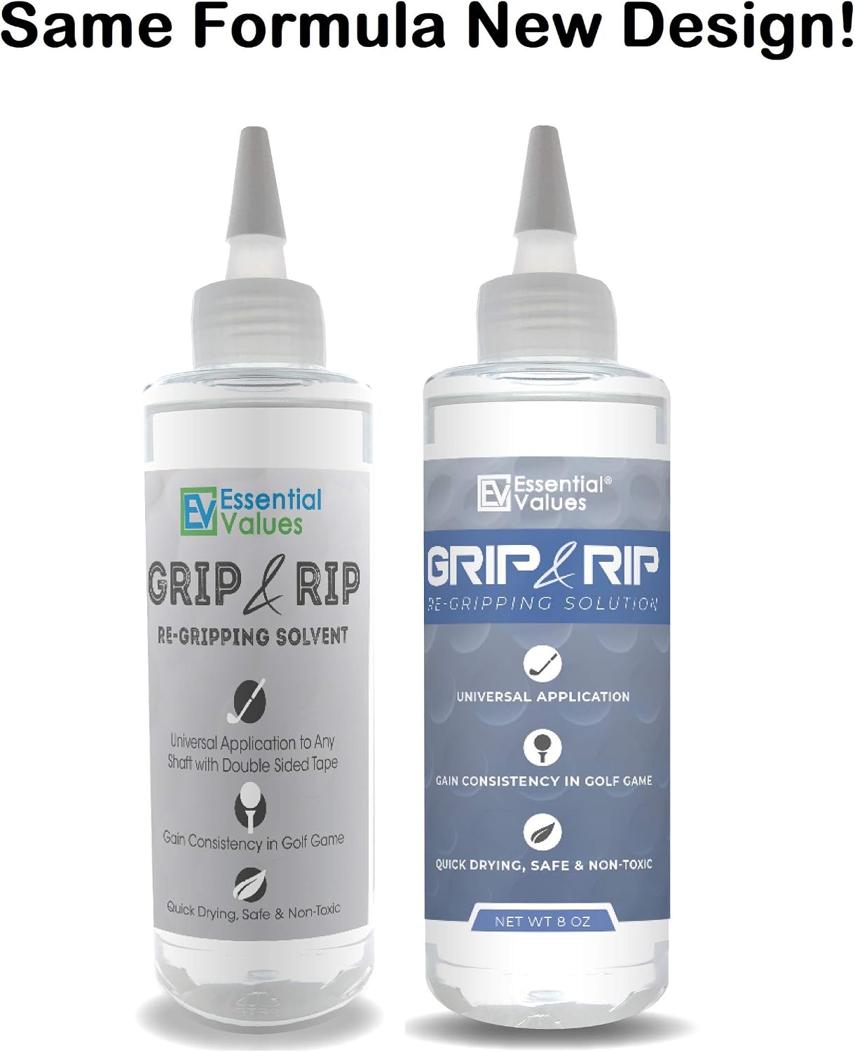 Essential Values Golf Grip Kit (8 Fl Oz) | Made in USA, Golf Solvent - Double The Solution Compared to Other Brands - Excellent for Quick & Easy Regripping of Golf Clubs