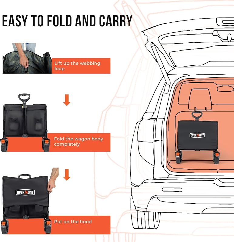 Overmont Folding Wagon – Dual brakes on the front wheels