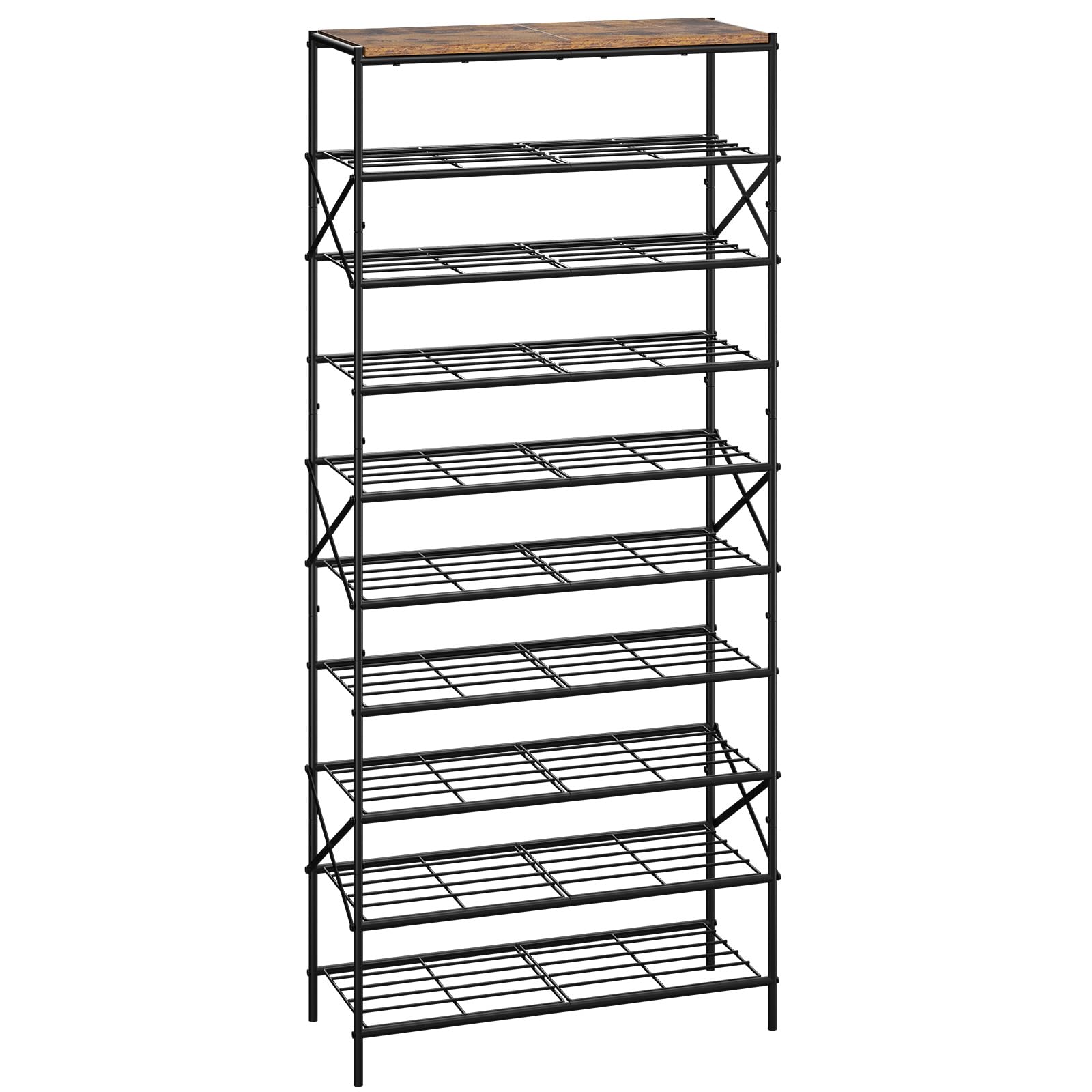 IBUYKE 10 Tier Shoe Rack, Large Capacity Shoe Storage Organizer for 40 Pairs of Shoes, Metal Shoe Storage Rack with Shelf for Entryway Hallway Closet Garage, Rustic Brown TXJ010H