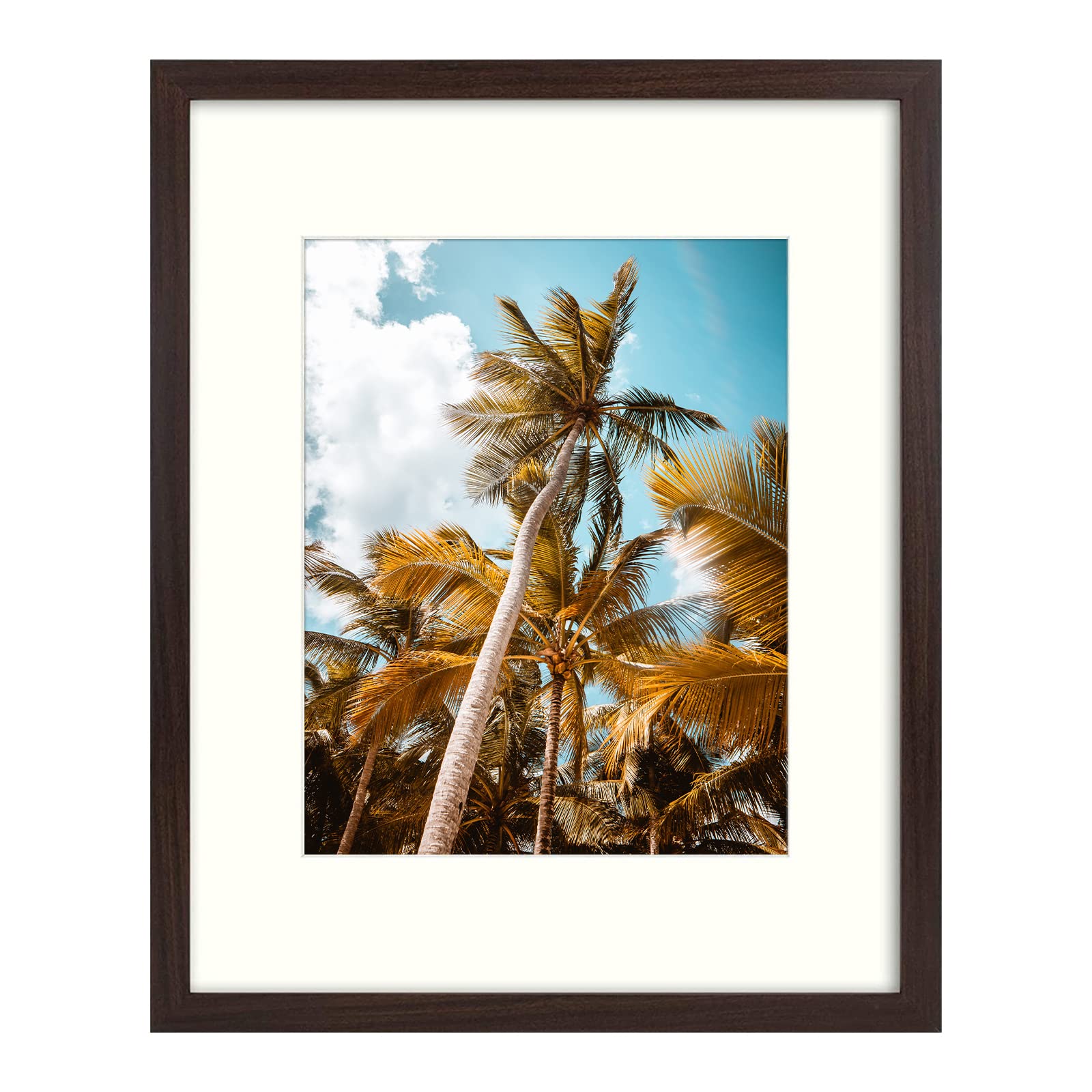 Frametory, 16x20 Picture Frame with Mat for 11x14 Picture- - High Definition Glass Wide Molding - Preinstalled Wall Mounting Hardware (Brown, 1 Pack)