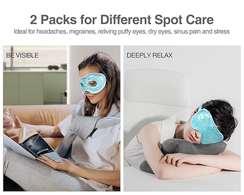 Miniatura 3 de Luxtude Máscara de ojos de gel refrescante para ojos secos, 2 unidades, paquete de hielo para ojos fríos y calientes, máscara reutilizable para ojos