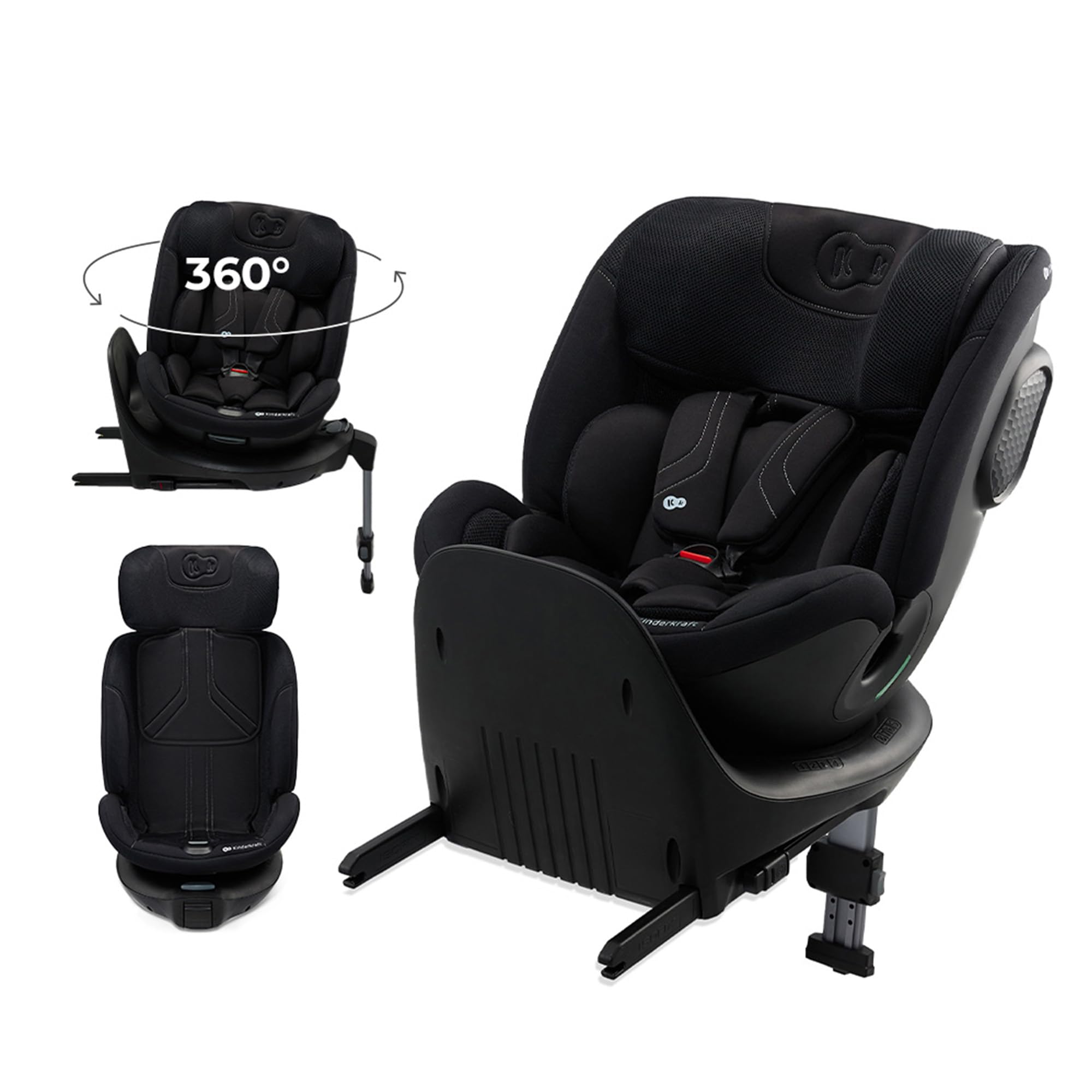 Kinderkraft XRIDER2 I-SIZE 40-125 cm, Kindersitz 0-25 kg, 0-7 Jahre, 5-Punkt-Gurte, 360 grad drehbar, Kinderautositz mit ISOFIX, FWF und RWF, verstärkte 3-Schicht-Kopfstütze, Memory-Schaum, Schwarz