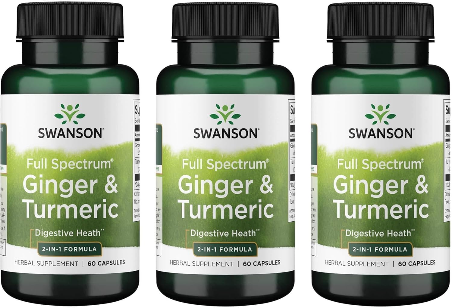 Swanson Full Spectrum Ginger and Turmeric, 60 Capsules, 3 Pack 20 Count (Pack of 3)