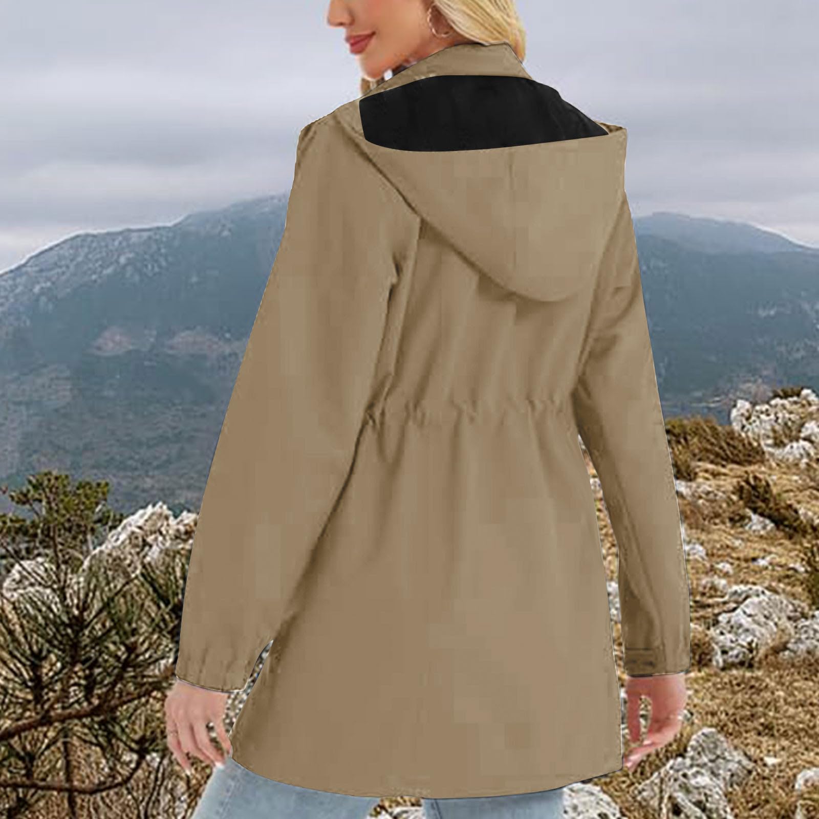 UHouse Regenjacke Damen Wasserdicht Atmungsaktiv Windjacke mit Kapuze Outdoor Windbreaker 3 In 1 Jacke Stehkragen Wanderjacke Leichte Fahrradjacke Freizeit Übergangsjacke Regenmantel