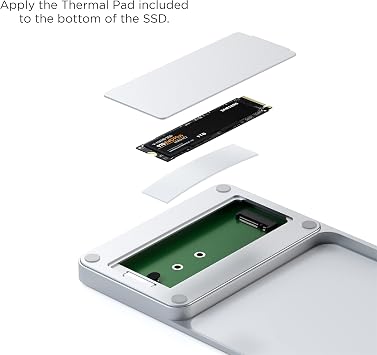 قاعدة توصيل USB C Slim من Satechi لجهاز iMac مقاس 24 بوصة مع حاوية خالية من الأدوات لمحركات أقراص SSD من نوع M.2 PCIe NVMe وSATA، ومنفذ بيانات USB C، ومنفذ USB A، ومنفذي USB 2.0، وقارئ بطاقات Micro/SD - فضي