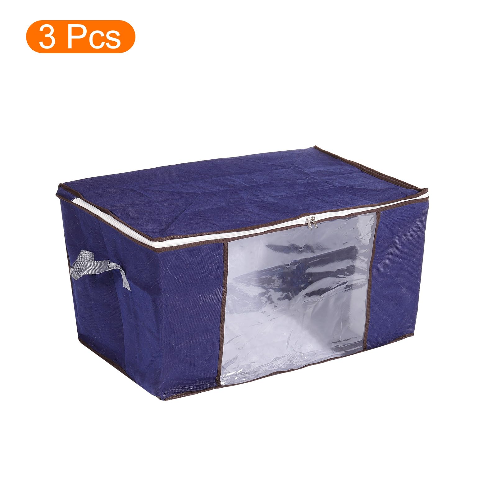 QUARKZMAN Vestiti Conservazione Borsa 3pz Pieghevole Conservazione Cestini per Vestiti Piumini Conservazione Borse con Rinforzato Maniglia Robusto Cerniera Armadio Organizzatore -Scuro Blu