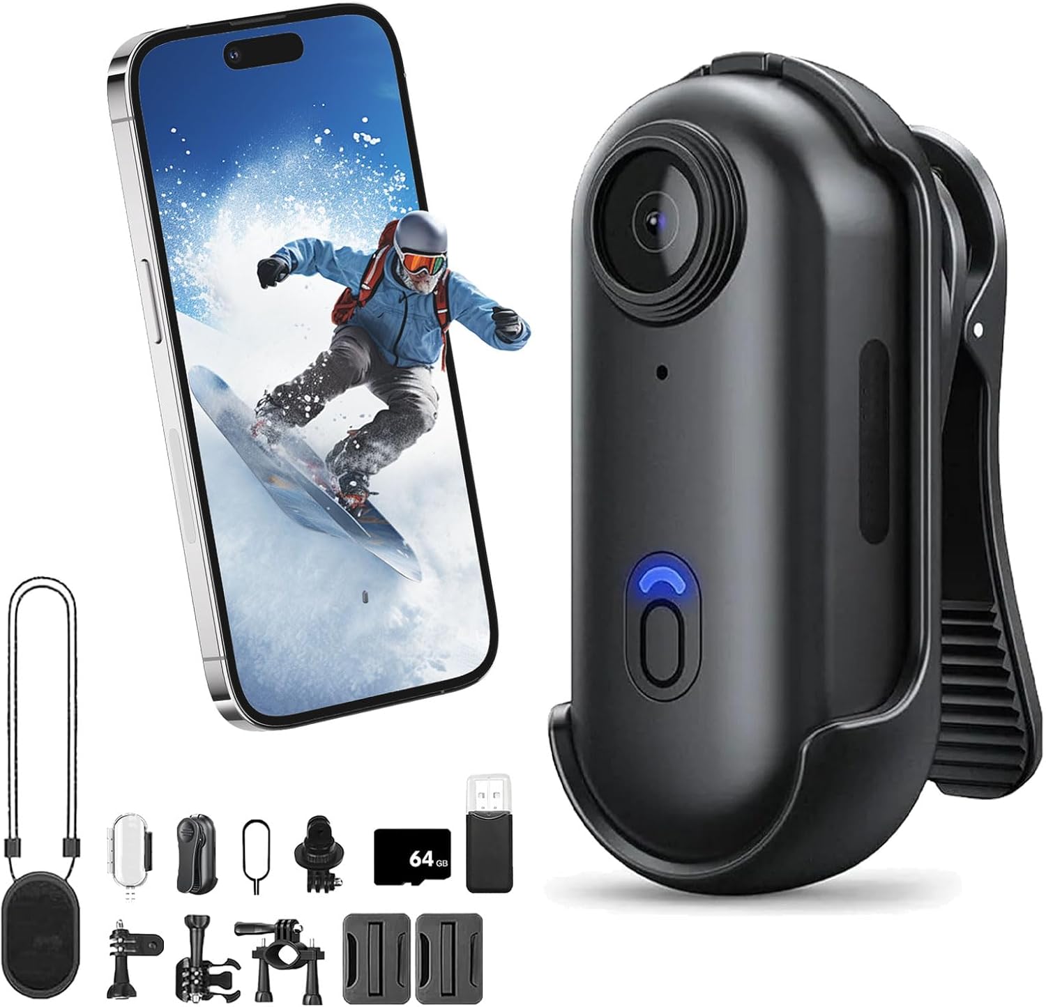 POV Capture Pro, POV Pro 4K Camera, Ultra Wide Angle Wearable Body Adventure Action Cam, for Diving, Cycling and Outdoors Activities (4K-Black, 64g)