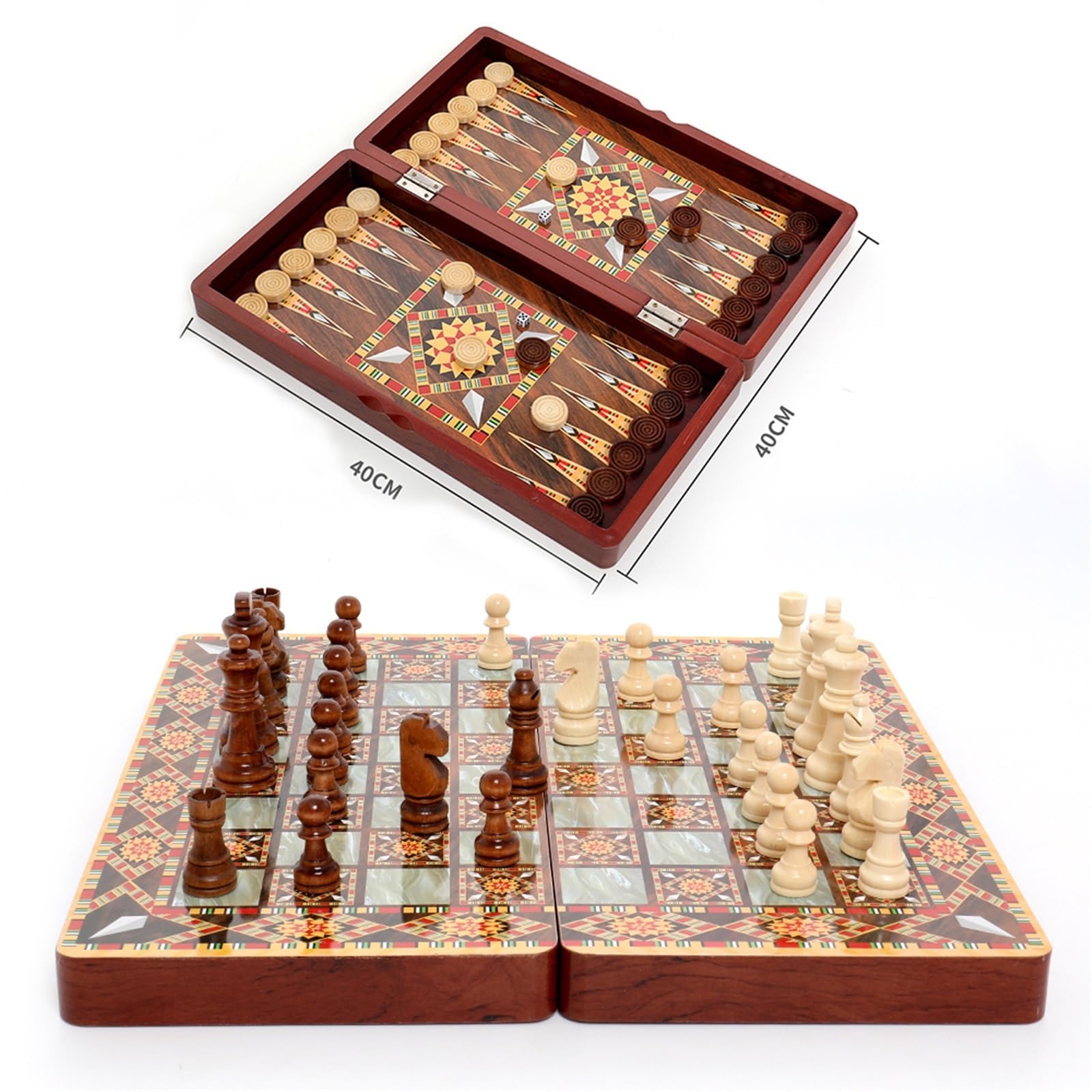Juego de ajedrez y backgammon portátil 3 en 1 - Juego plegable 40 x 40 cm para entretenimiento intelectual (COLOR9)