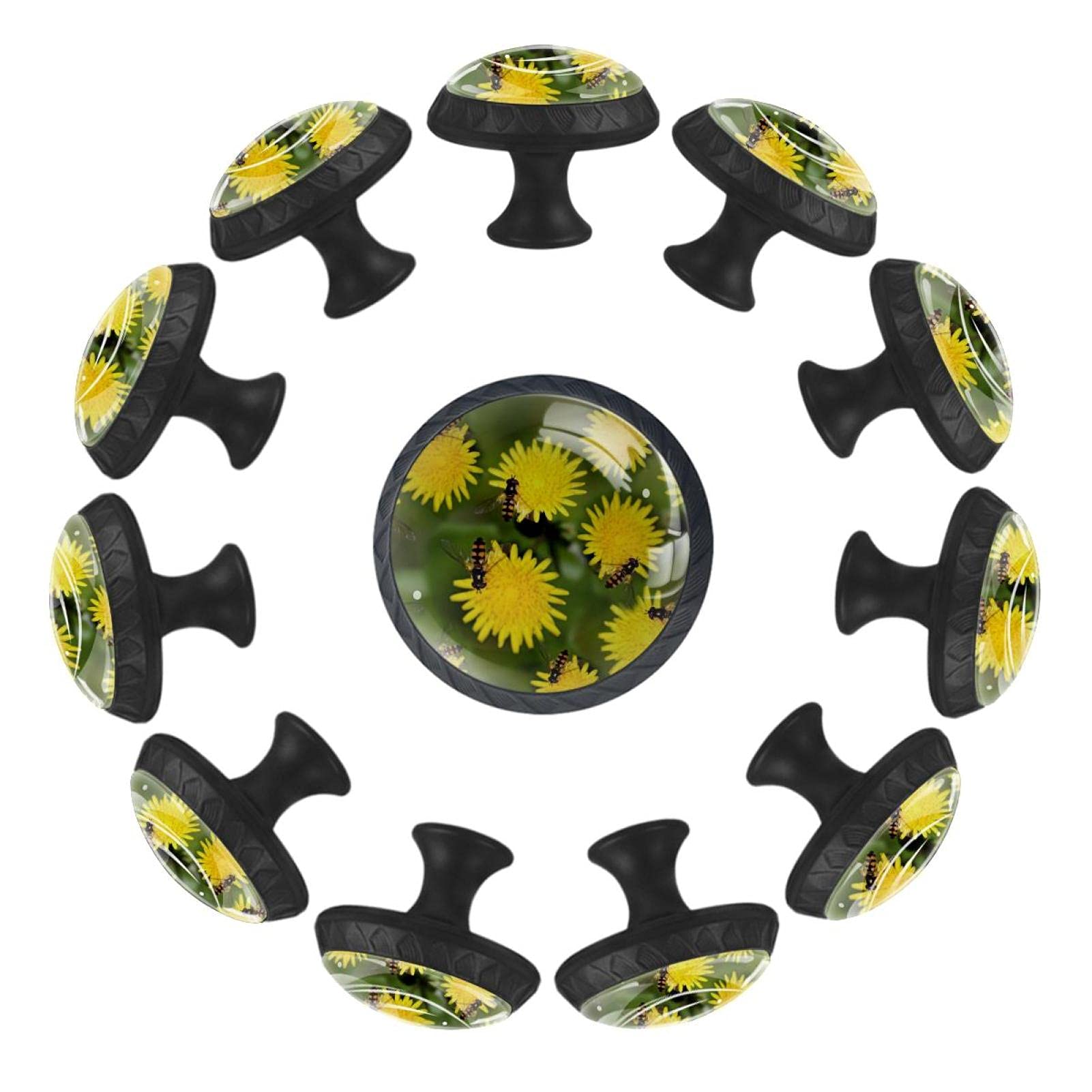 Boutons de tiroir ronds 35 mm au motif ciselé Fleurs et Abeilles pour commode
