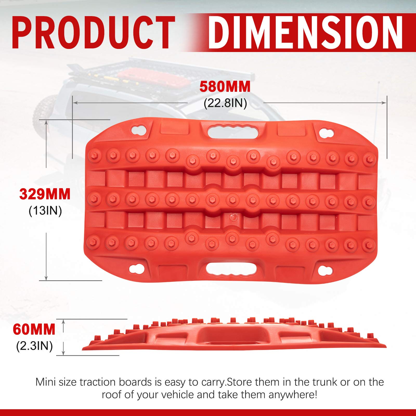 BUNKER INDUST Off-Road Traction Boards, 2 Pcs Recovery Tracks Traction Mat for 4X4 Jeep Mud, Sand, Snow Traction Ladder-Red Tire Traction Tool