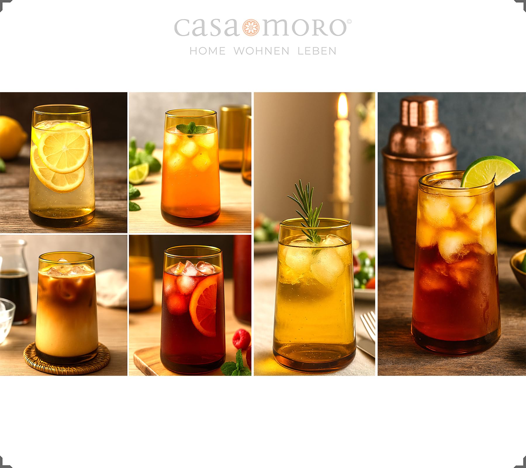Casa Moro Zestaw szklanek do kawy mrożonej – szklanki do long drinków, koktajli, latte macchiato, szklanki deserowe, 4 sztuki, brązowe