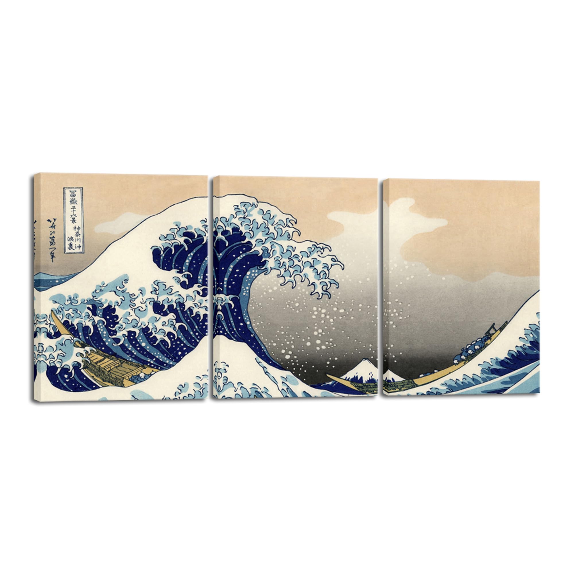 Wieco Art Great Wave of Kanagawa Katsushika Hokusai 3 Piece Modern Canvas Prints Artwork Abstract Pictures Paintings on Canvas Wall Art for Home Office Decorations Wall Decor