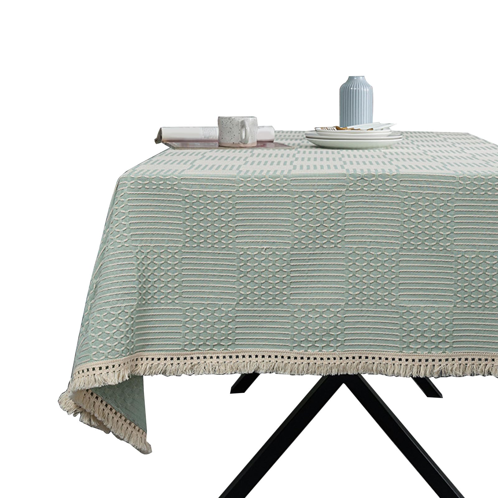 Jazuaiao Fringed Table Covers Stain Resistant Polyester Linen Texture Tablecloth Decors for Kitchen Dining Room Decorations Cotton Linen Look Polyester Tablecloth