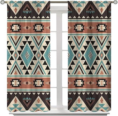 Miniatura 2 de Cortinas aztecas, patrón étnico tribal nativo del suroeste, estilo bohemio occidental, geométrico, tratamientos de ventana para sala de estar, juego