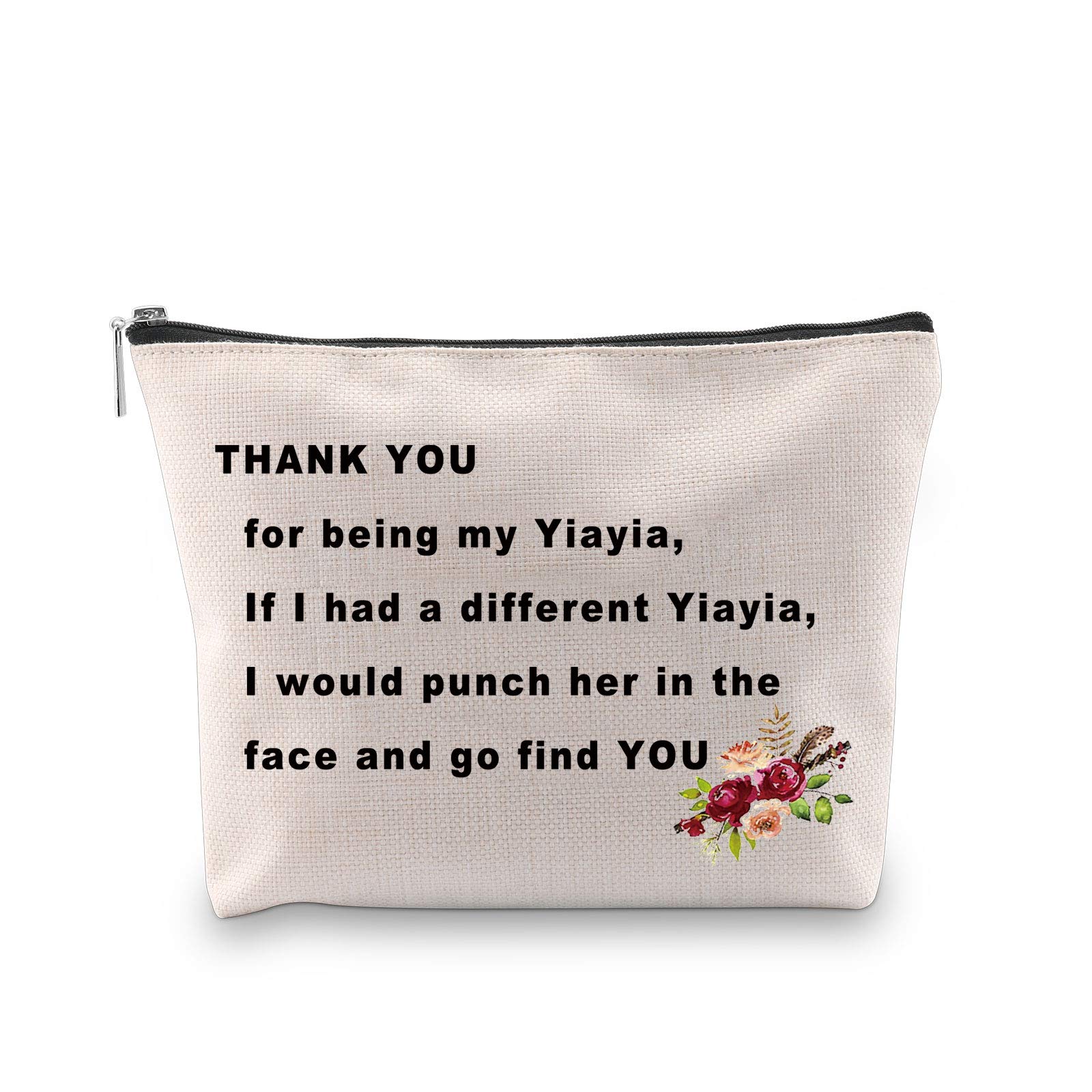 PXTIDY Yiayia Gift Grandmother Thank You Cosmetic Bag Funny Makeup Bag YIA YIA Gift for Grandma Nonna (beige)