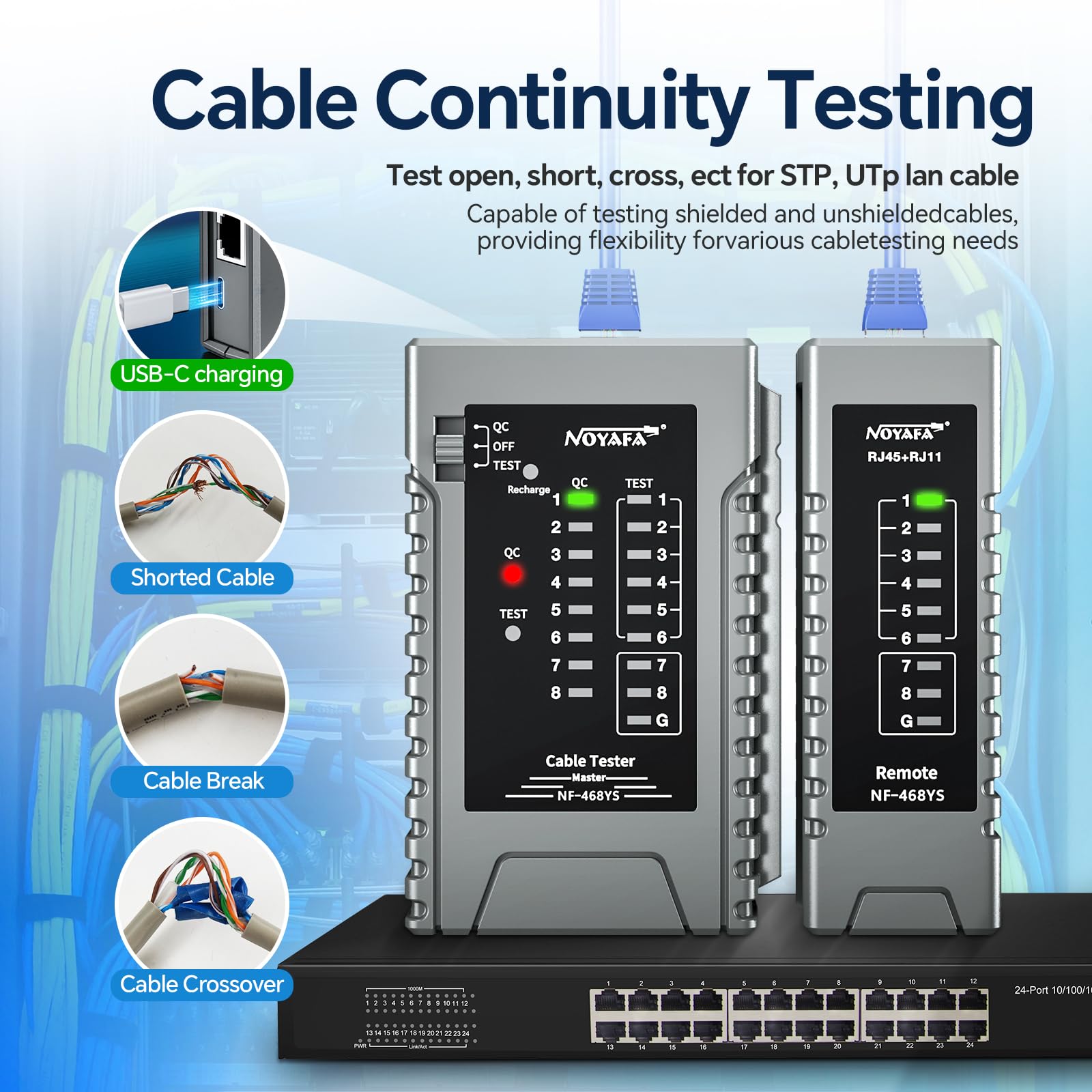 Snapklik.com : NF-468YS Network Cable Tester, Ethernet Cable Tester For ...
