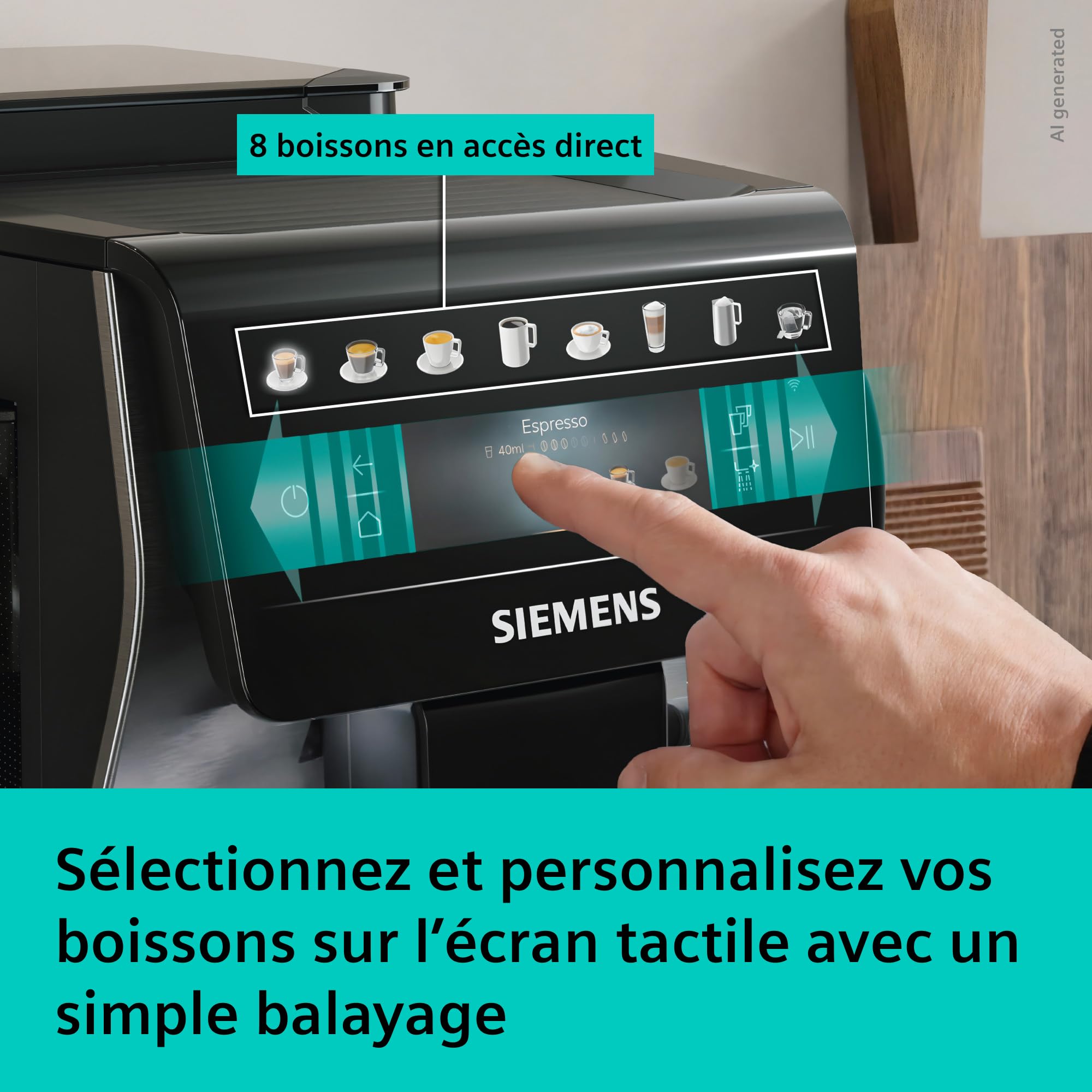 SIEMENS EQ600 iAroma, machine à café automatique avec broyeur, écran tactile et réservoir à lait, cafés et boissons lactées jusqu’à 480 ml, inox, TP605EM3
