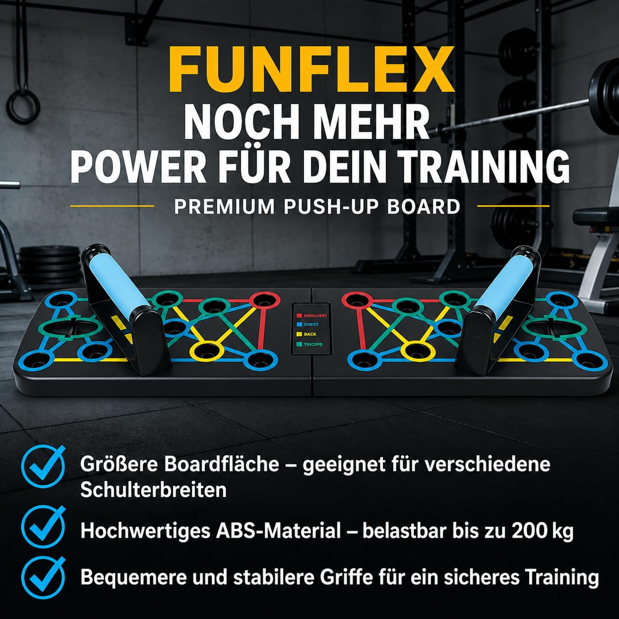 FUNFLEX Liegestützbrett 17-in-1 Push-Up Board – Faltbares Trainingsboard mit Griffen & Widerstandsbändern – Ergonomisch & Gelenkschonend – Für Home-Workout, Krafttraining & Calisthenics