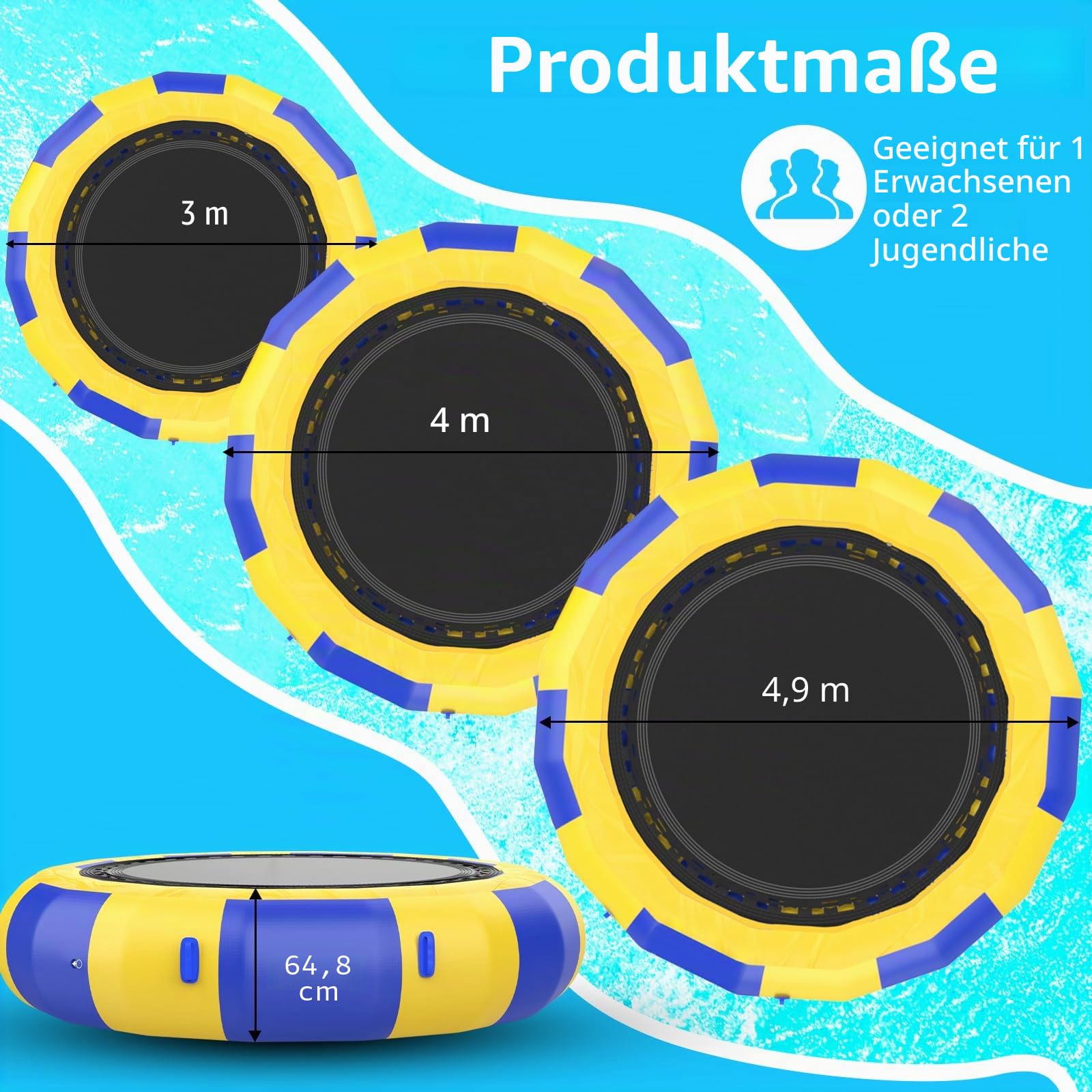 Aufblasbares Wassertrampolin mit Rutsche, 4,9 m Sprungplattform, perfekt für Seen, inklusive aufblasbarem Schlauch und Sprungmatte