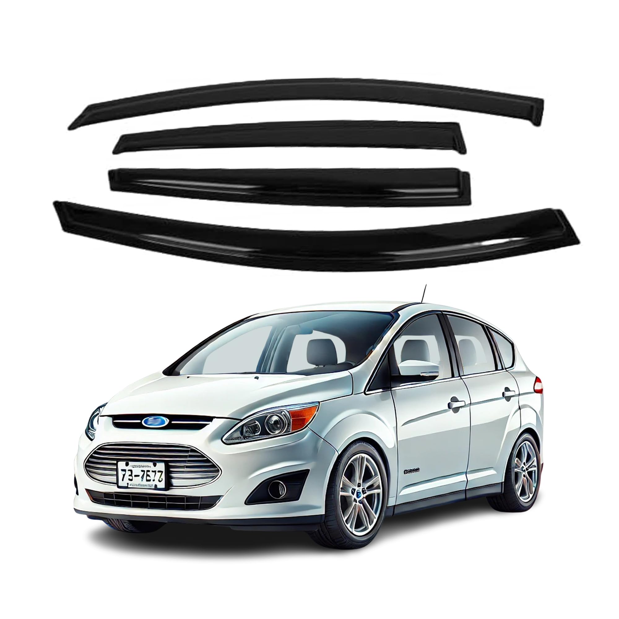 Fits for Ford C-Max 2013 2014 2015 2016 2017 2018 Smoke Window Visor Set - Sun, Rain, and Vent Protection, 4-Pieces Tape-On Window Deflector Guard Kit