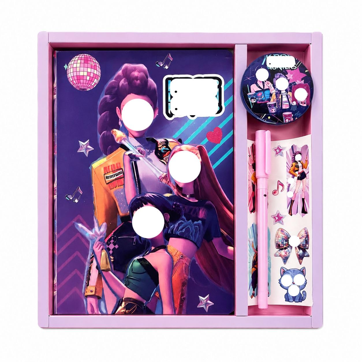 K-Pops demonse hunterszj Premium Stationery Gift Set for Girls | Notebook, Pen, Badge & Sticker | Cute School Supplies for Kids, Teens & Students | Birthday Return Gift (box set combo)-image-7