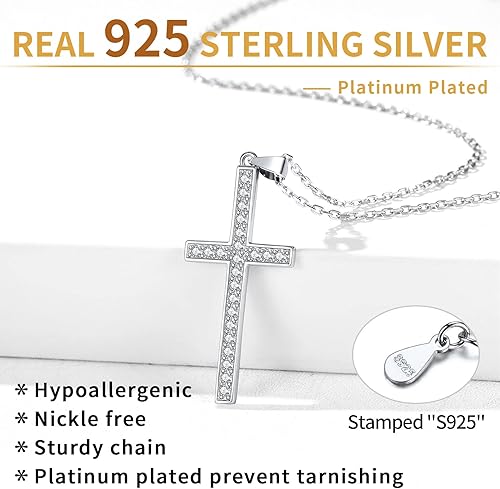 Miniatura 5 de ChicSilver Collar con cruz de plata de ley 925 para mujer, collar con colgante de cruz pequeña para joyas delicadas y simples para el día a día