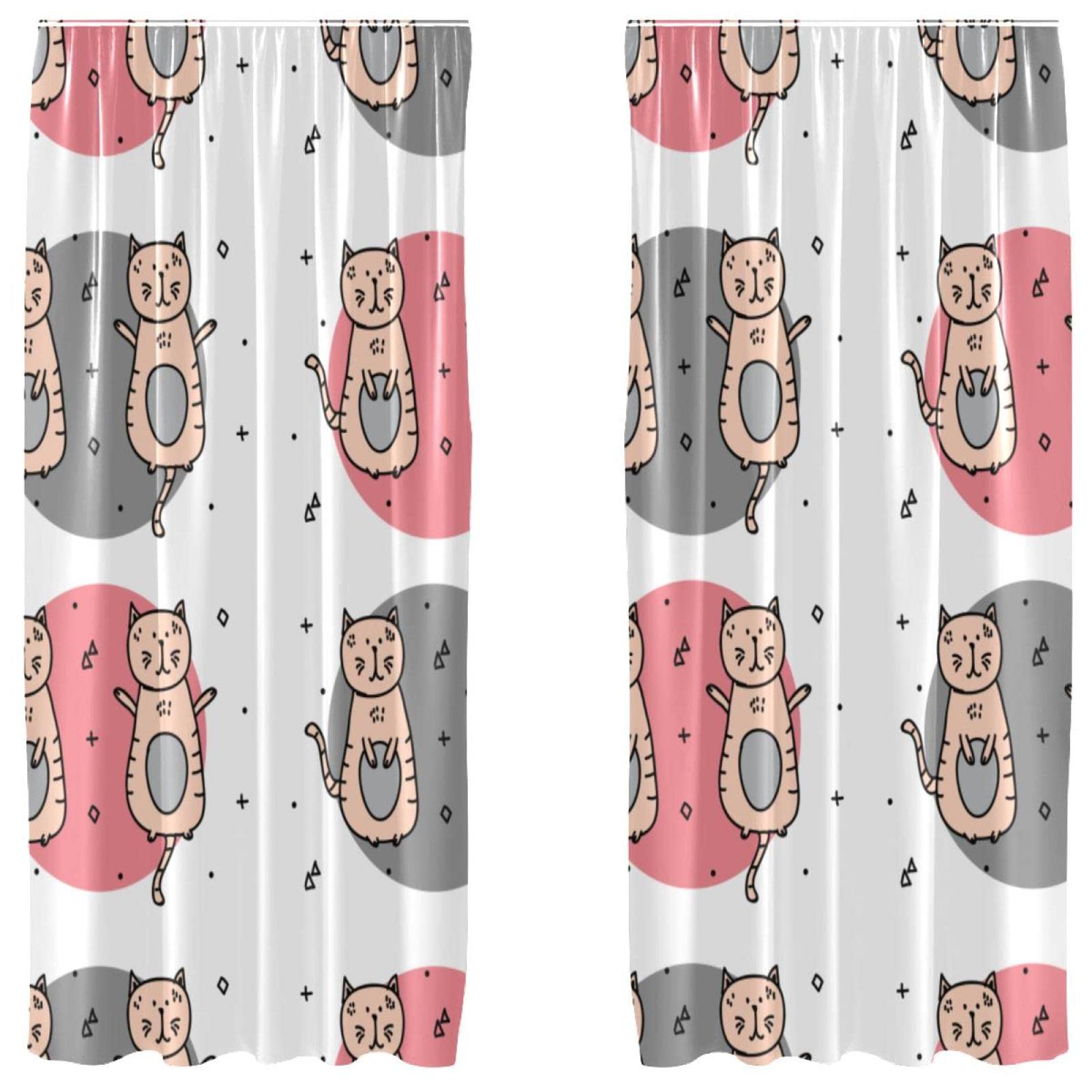 Rideau chat coloré en lot de 2 panneaux pour salon et chambre 140x213 cm
