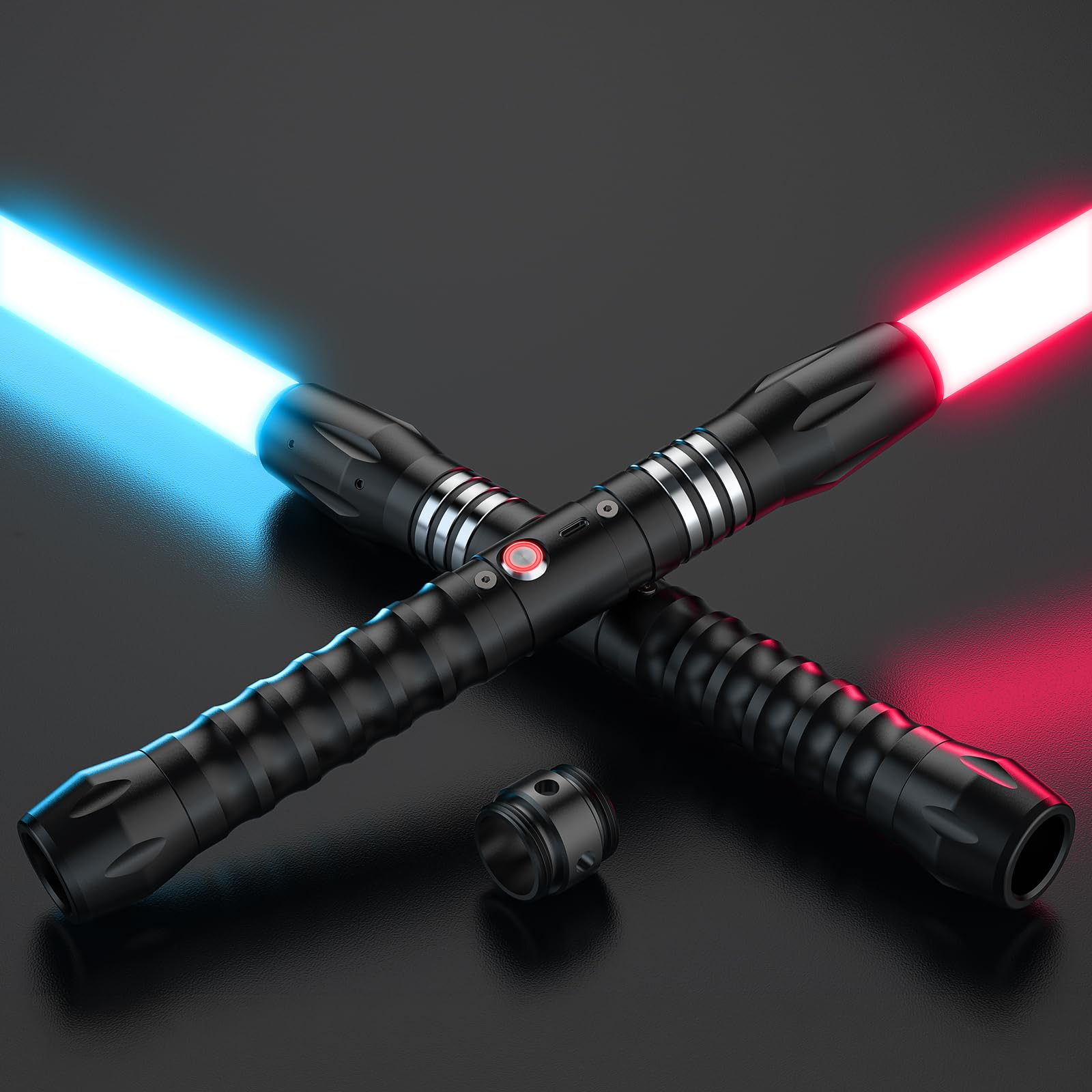 Sable de luz RGB 24 Colores, 102 CM Sable láser con USB Recargable Cara Mango de Metal Vibrante, Espada con Sonido FX para Navidad Cosplay Regalos (Prisma 2pc)
