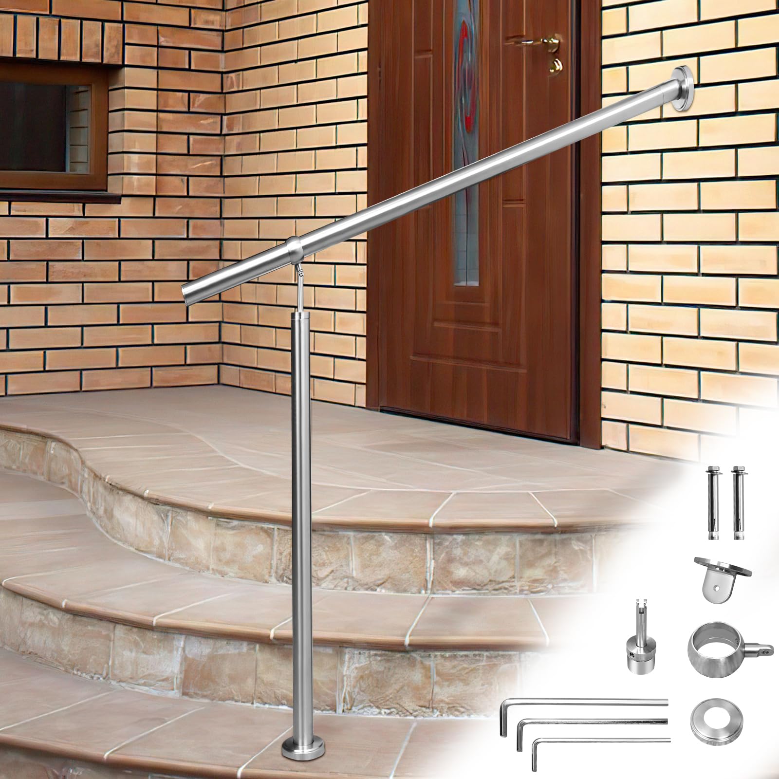 Jopassy Corrimano in acciaio inox 100 cm, ringhiera angolare regolabile in acciaio inox, ringhiera universale per interni ed esterni
