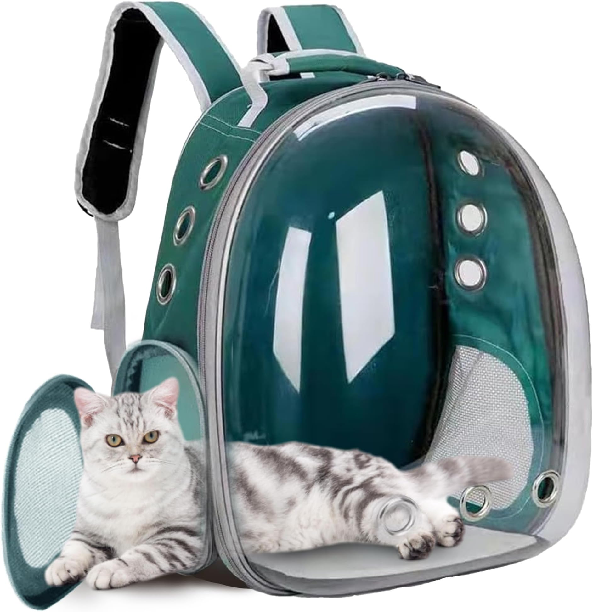 NeoStyle Cat Carrier Bubble Bag, Transparent Breathable Capsule Backpack, Pet Convenient Carrier Bag for Small and Medium Cats Dogs. Hiking, outdoor use (Green)