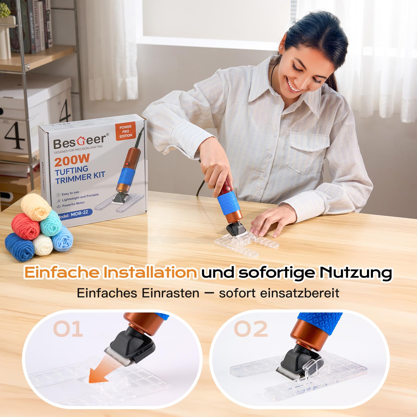 BESGEER 200W Teppichtrimmer mit Doppelklinge, Tufting-Schneider für Teppichreparatur und DIY Projekte