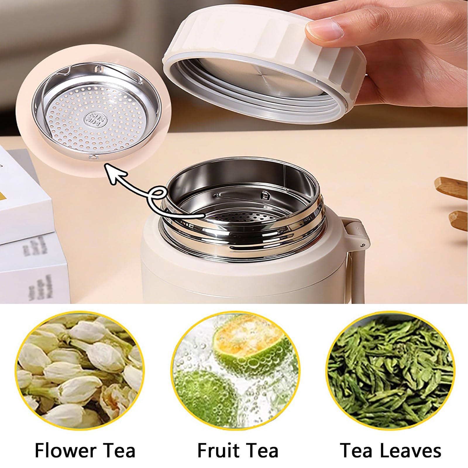 1200ml / 40.5oz, Vaso Termo, Taza Termica, Gran Capacidad, Mantiene El Calor y El Frío, Ideal para Viajes, Senderismo y Acampada(White)