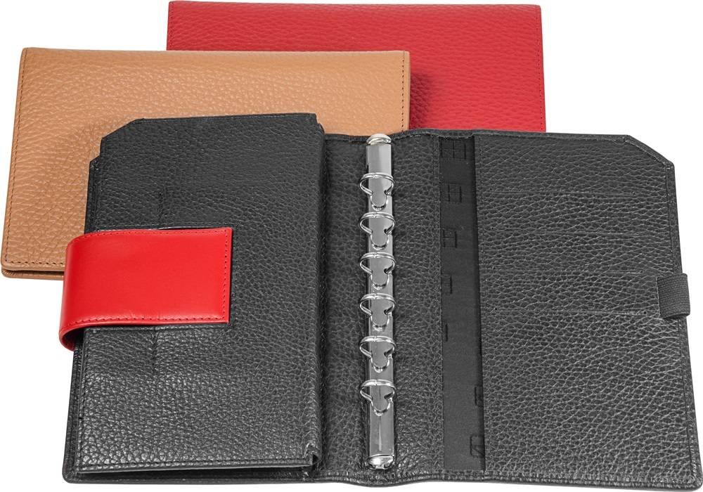 Ringbuch "Planer Plus E" aus Leder/Personal Organizer/Kalender bis Dez. 2024 /Handy-Tasche - schwarz - Lasche blau