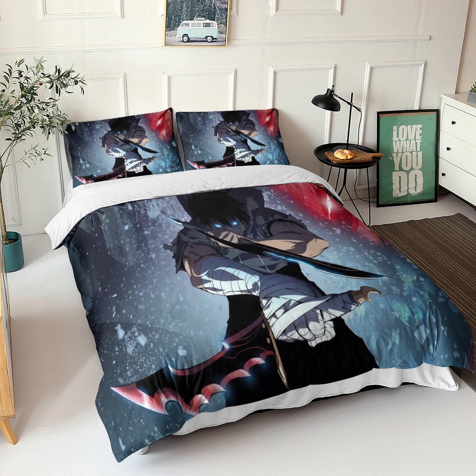Anime Solo Leveling Parure De Lit Pour Enfant, 135 X 200 Cm Et 2 Taies D' Oreiller, En Microfibre Respirante, Décoration De Chambre à Coucher (article De Fan