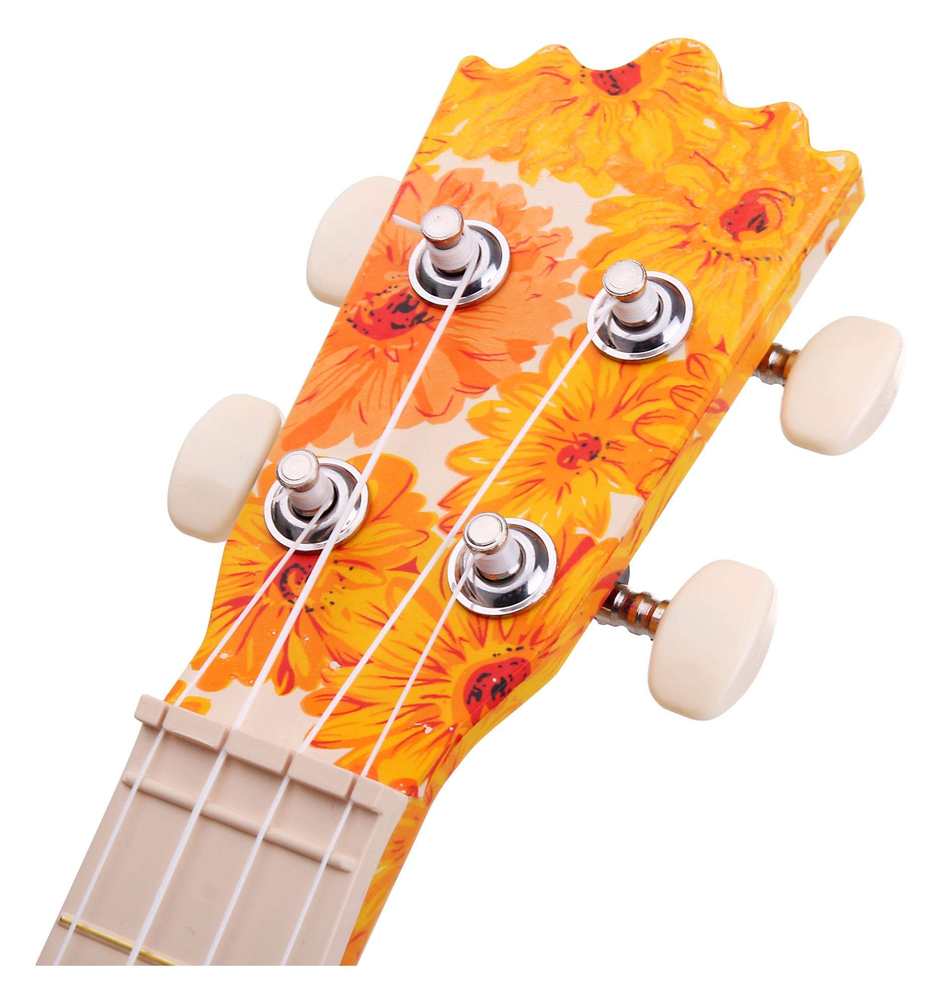 Classic Cantabile BeachBuddy Beachflower Set Ukulele incl. Accordatore | Classic Cantabile Sopran Ukulele, Resiste a umidità e sbalzi di temperatura, Scala sopranino, 12 tasti, Design originale