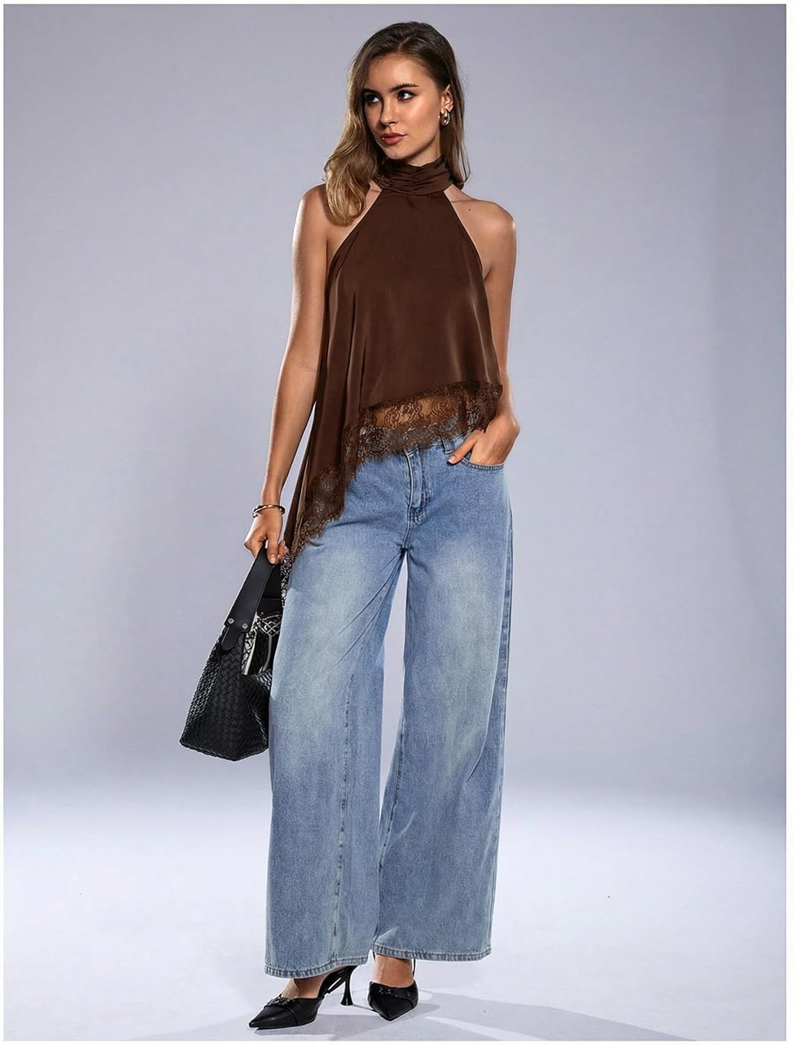 Milumia Women's Halter Neck Sleeveless Top Lace Asymmetrical Hem Summer Going Out Tank Tops - Image 5