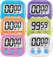 HADDOCK 6-Pack Magnetic Digital Timers: Big LCD, Loud/Silent Alarm Switch, Countdown/Count-Up for Kitchen, Gym, Classroom, Cooking