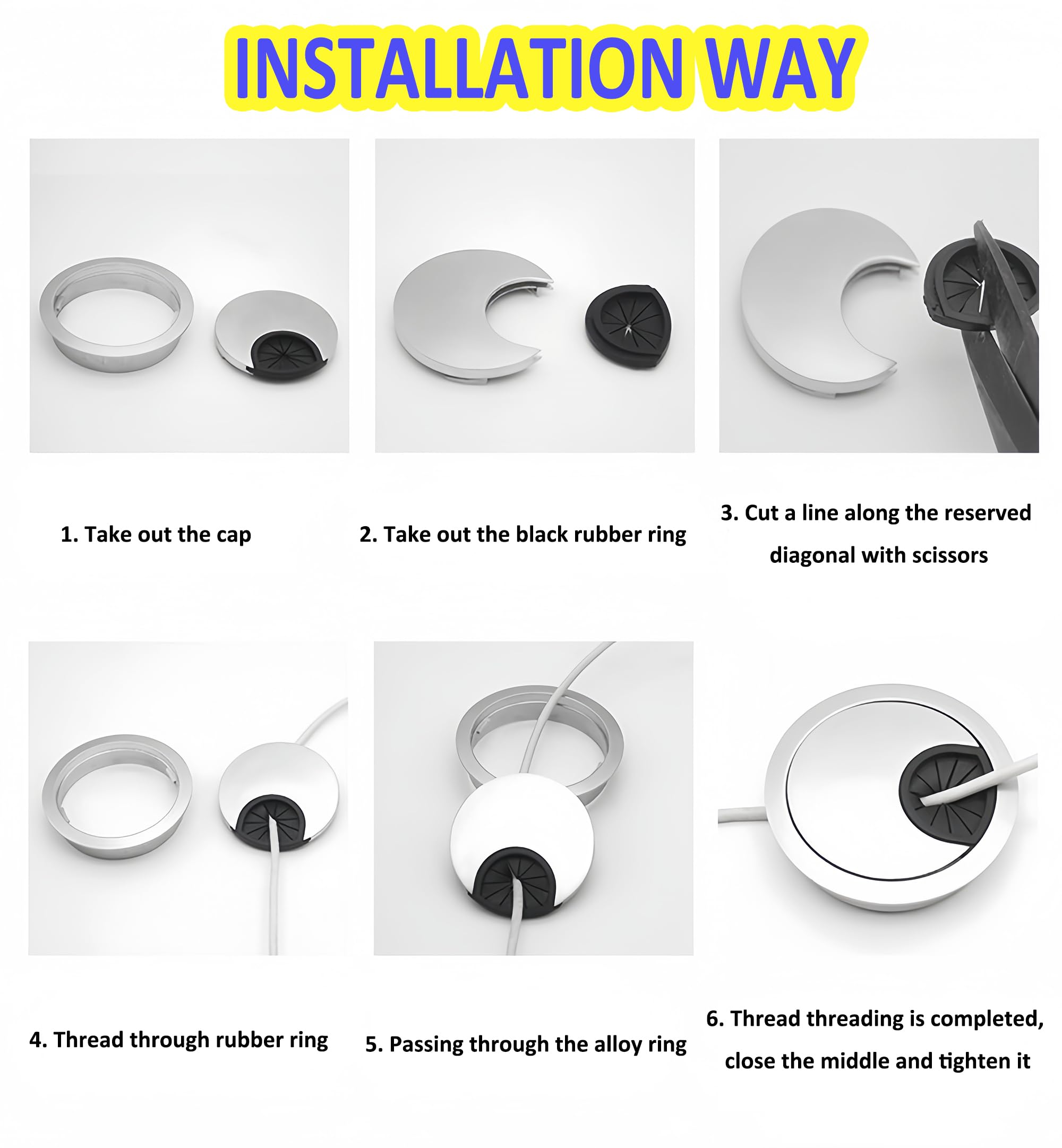 Amazon.com: Xntun 3 Pcs Satin Nickel Metal Cable Grommet, Zinc