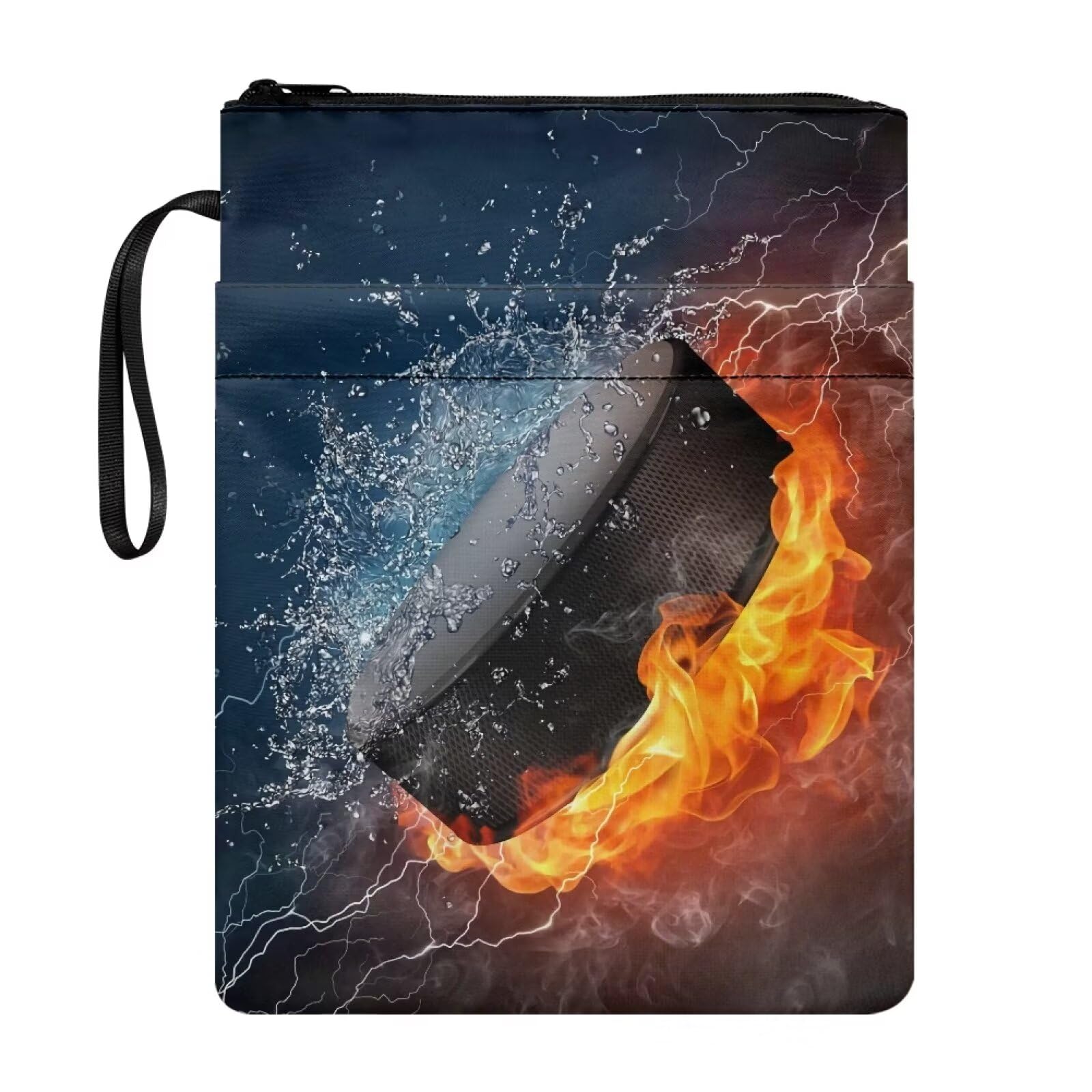 Xoenoiee Fire Water Splatter Ice Hockey Print Book Sleeve Book Covers Book Protector for Hardcover Carrier Paperback Book Covers Book Pouch with Zipper for Kids Adult