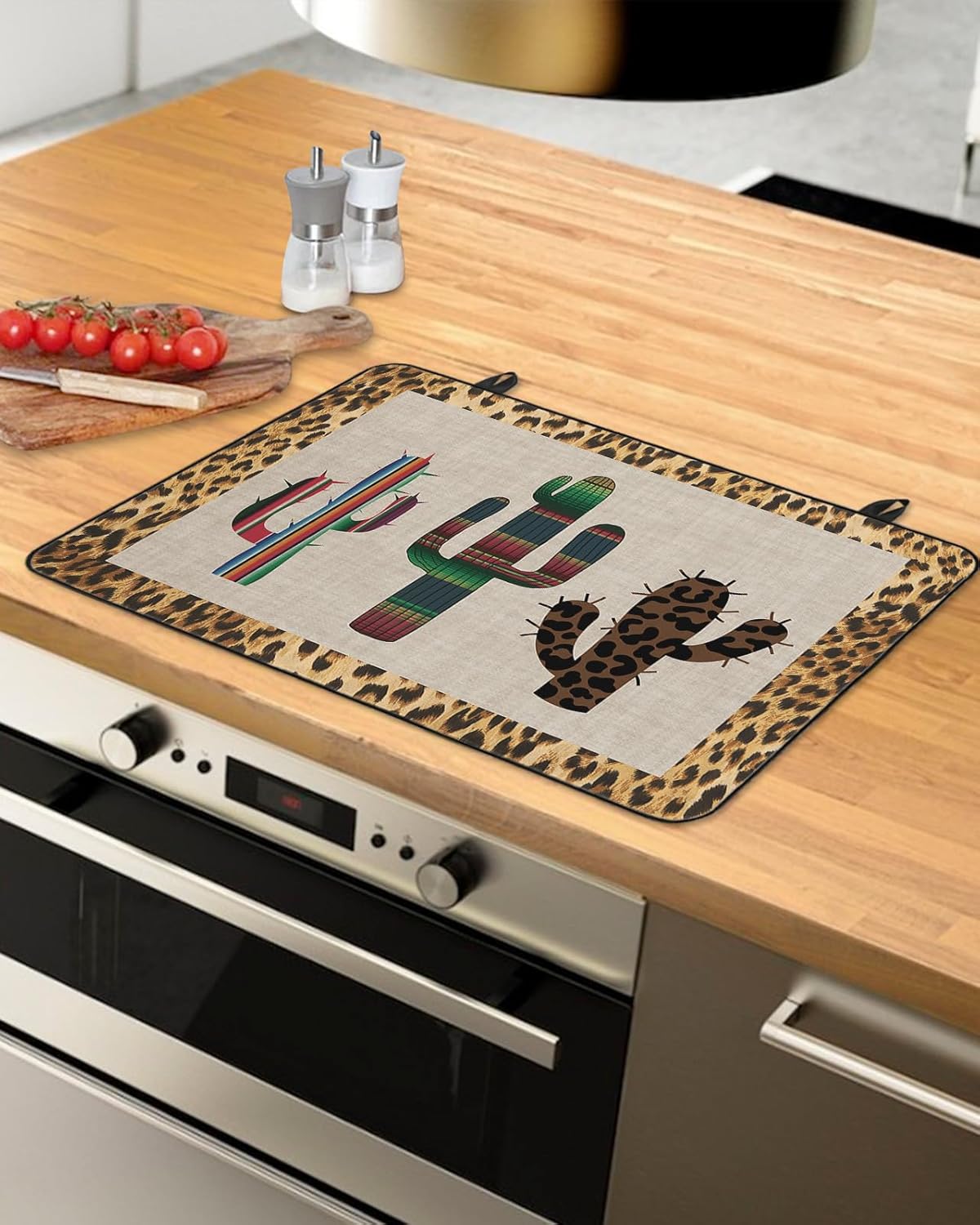 Stove Top Cover Tropical Plants Cactus Stove Cover for Electric Stove Top Leopard Print Mexico Cactus Glass Cooktop Covers Anti-Slip Mat Heat Resistant Countertop Protector Kitchen Decor 28.5"x20.5"