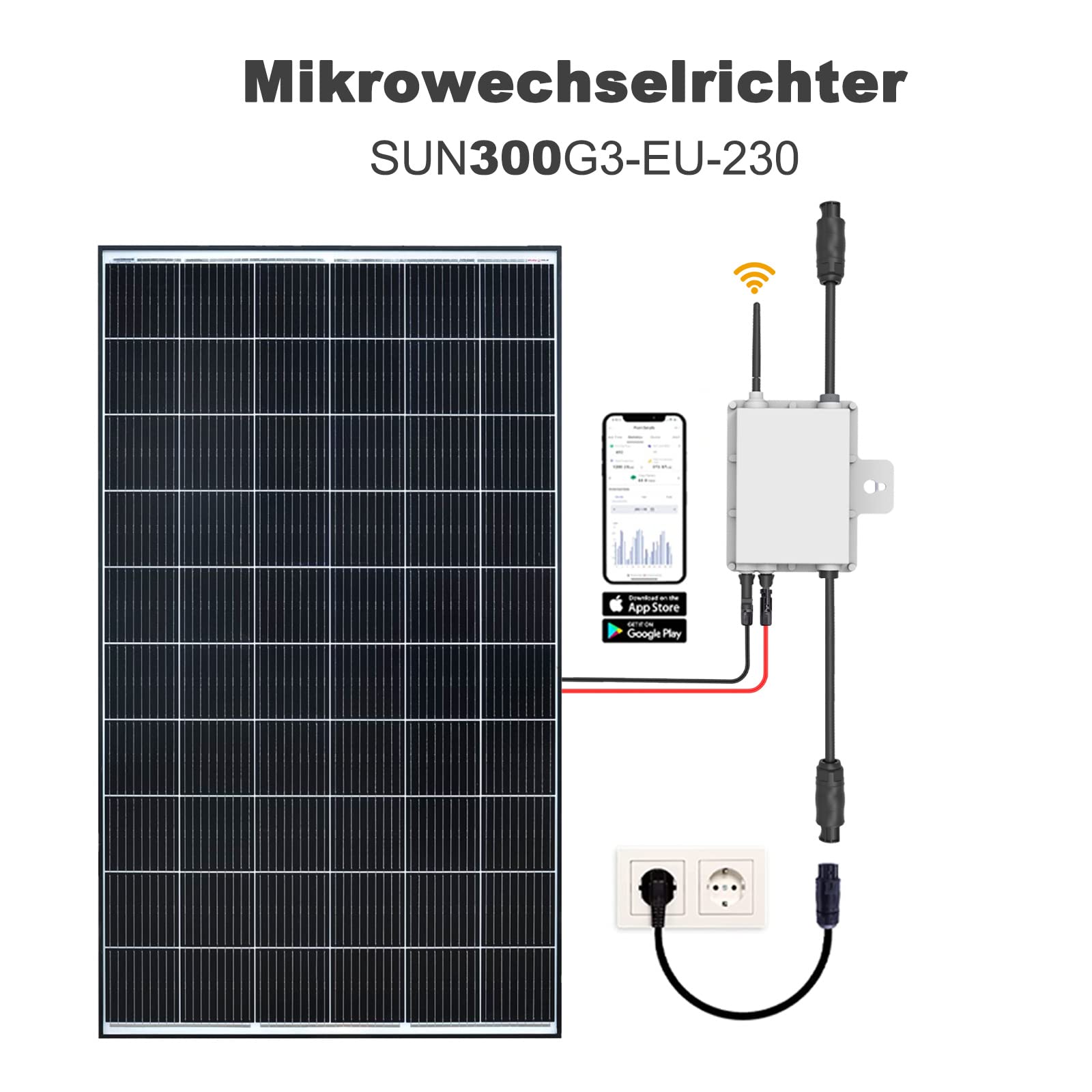 enjoy solar Deye Microinversor DC 20 V-60 V a CA 220 V-230 V, módulo WiFi integrado tipo de protección IP67, ideal para centrales eléctricas de balcones y sistemas Mini fotovoltaicos (SUN600G3-EU-230