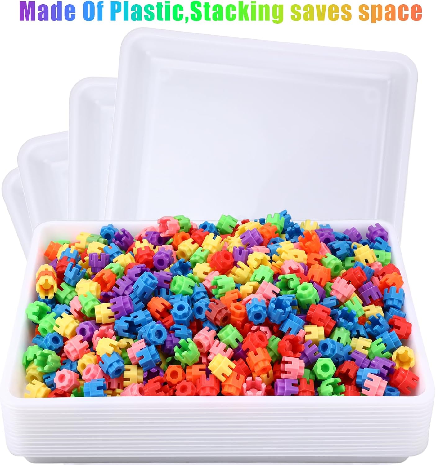 Maitys 15 Pack Plastic Art Trays 12 x 16 Inch Activity Crafts Trays Sensory Tray DIY Projects, Painting, Beads, Jewelry Office Home Organizer Arts and Crafts Supplies(White)
